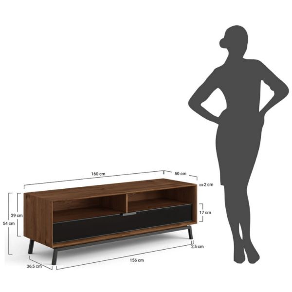 Comoda TV 160 cm, sticla, stejar Loft Tabacco