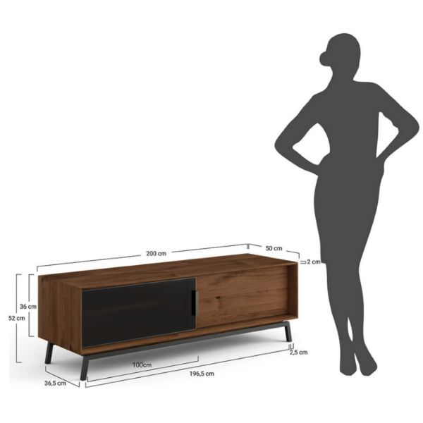  Comoda TV 200 cm, sticla, stejar Loft Tabacco