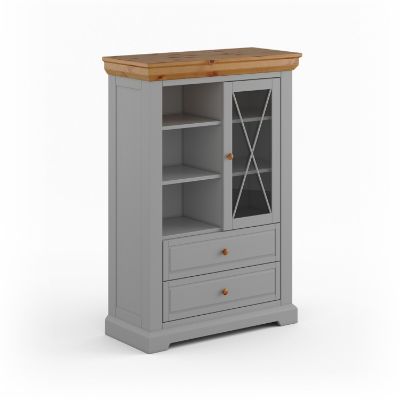 Bufet inalt 1 usa 2 sertare lemn masiv gri/stejar Marone