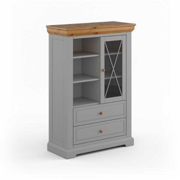 Bufet inalt 1 usa 2 sertare lemn masiv gri/stejar Marone