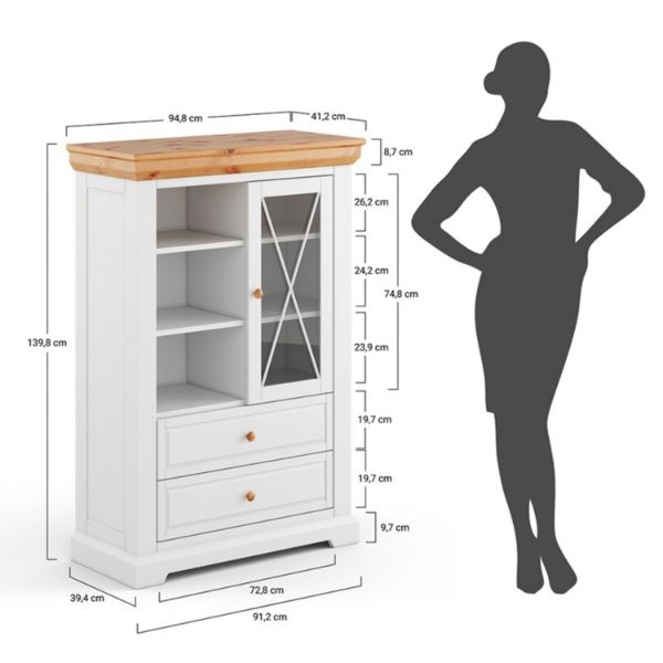 Bufet inalt 1 usa 2 sertare lemn masiv gri/stejar Marone