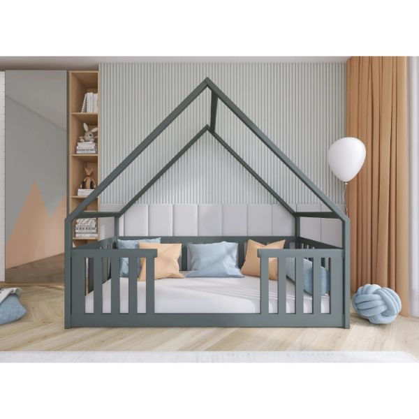 Pat casuta 90 x 200 cm lemn masiv antracit Bee