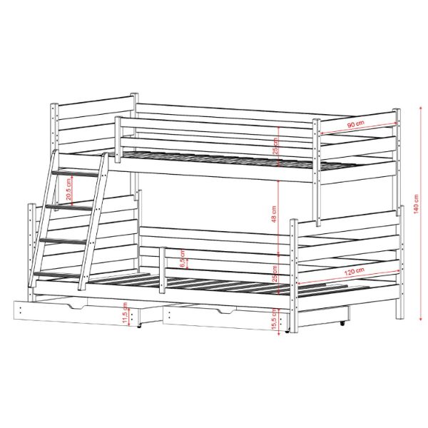 Pat supraetajat lemn 90 x 200/120 x 200 cm alb Fami