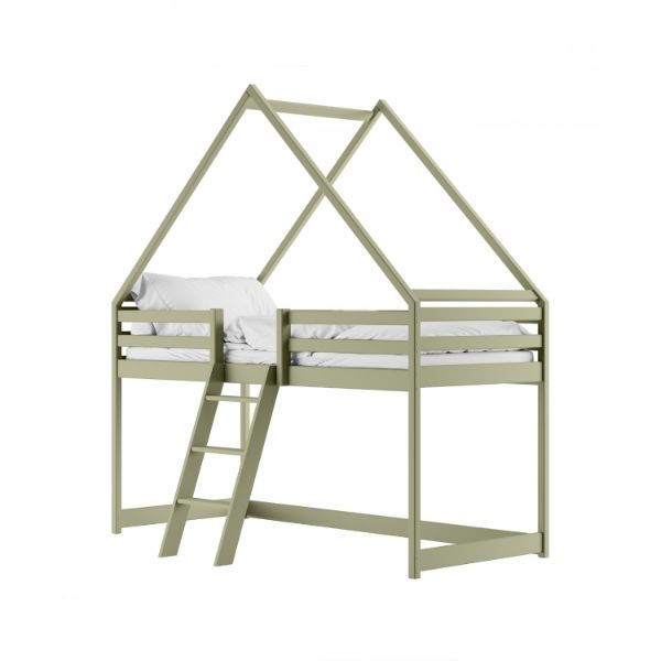 Pat casuta lemn masiv 90 x 200 cm verde olive Moon