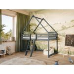 Pat casuta lemn masiv 90 x 200 cm antracit Moon