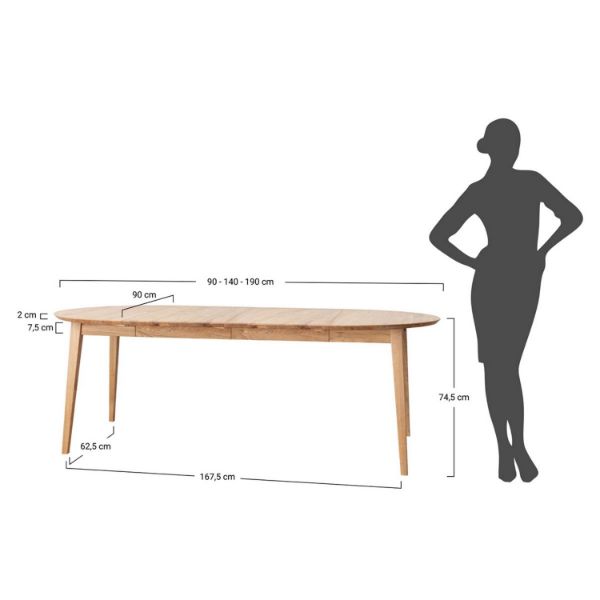Masa rotunda extensibila 90/190 cm stejar tabacco Otello
