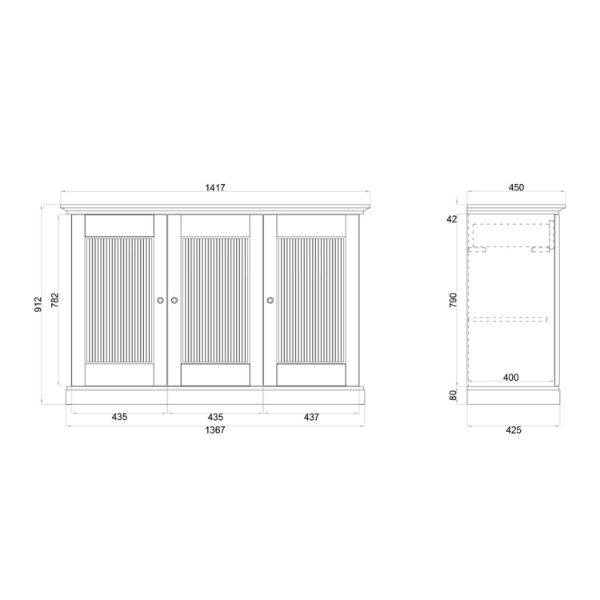  Bufet 3 usi 3 sertare, pin, tabacco Rosella