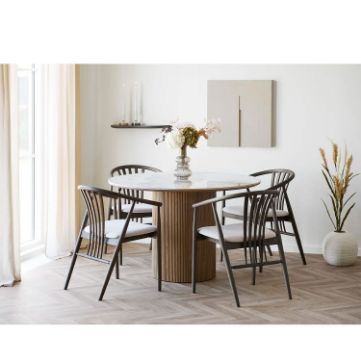 Masa dining rounda fixa 120 cm blat ceramic/stejar Athens 