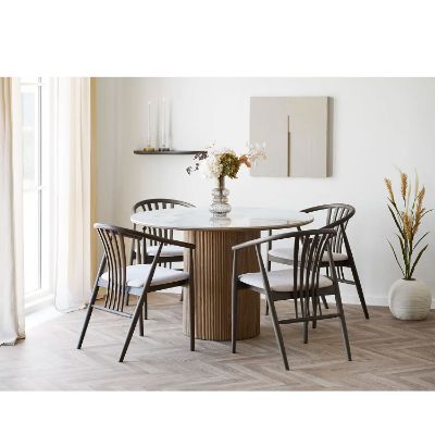 Masa dining rounda fixa 120 cm blat ceramic/stejar Athens 