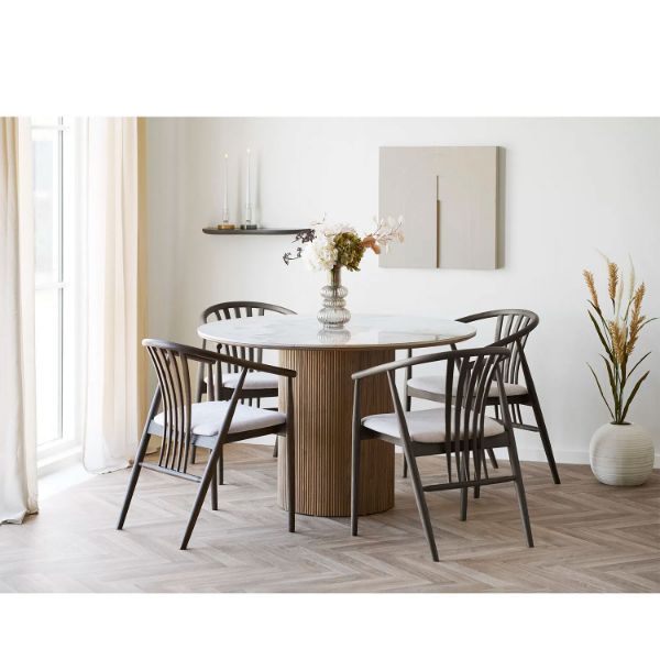 Masa rounda fixa 120 cm blat ceramic/nuc deschis Athens