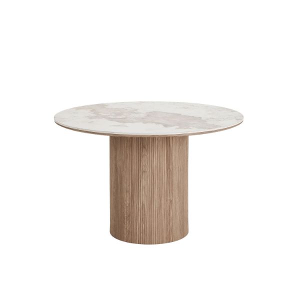 Masa dining rounda fixa 120 cm blat ceramic/stejar Athens 