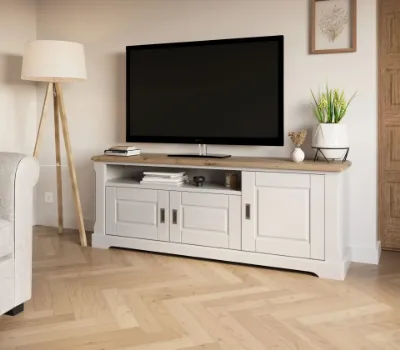 Comoda TV cu 3 usi alb/stejar natur Provence