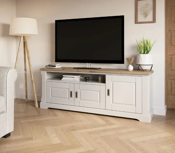 Comoda TV cu 3 usi alb/stejar natur Provence
