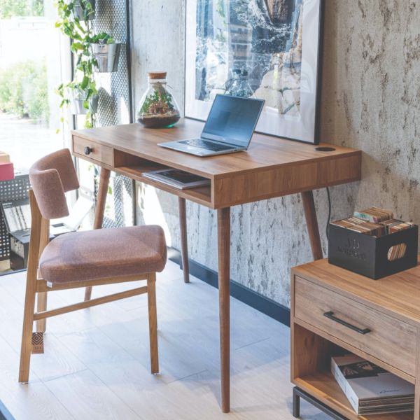 Scaun dining tapitat bej/stejar Chloe