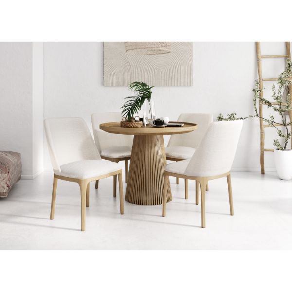 Scaun dining tapitat bej/stejar Movano