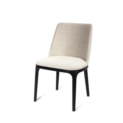 Scaun dining tapitat bej/stejar cu finisaj negru Movano