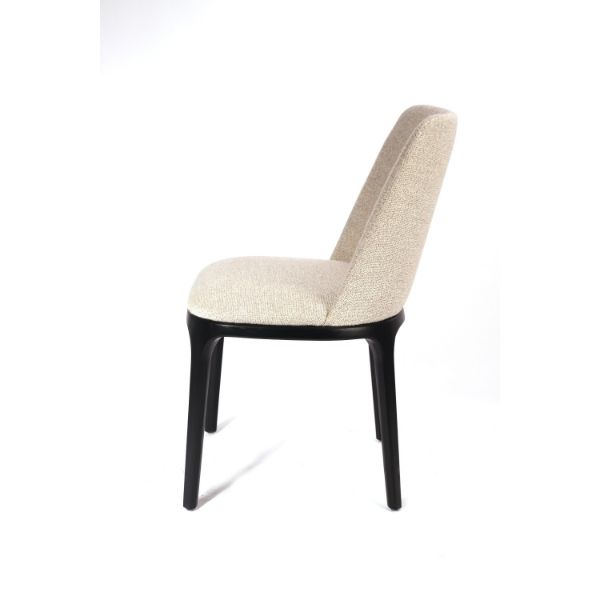 Scaun dining tapitat bej/stejar cu finisaj negru Movano