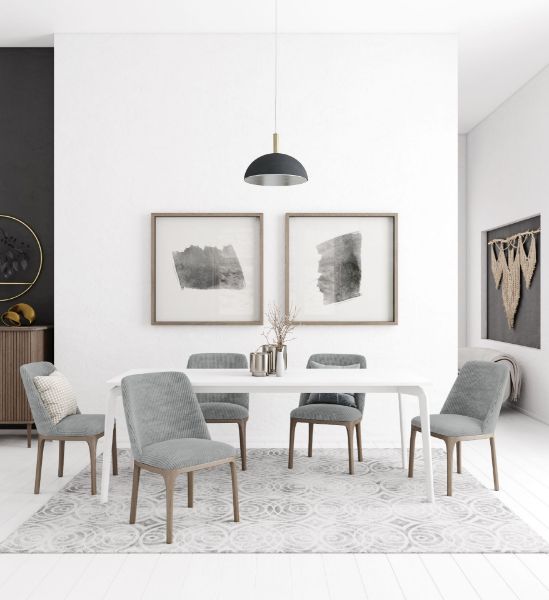 Scaun dining tapitat bej/stejar cu finisaj negru Movano