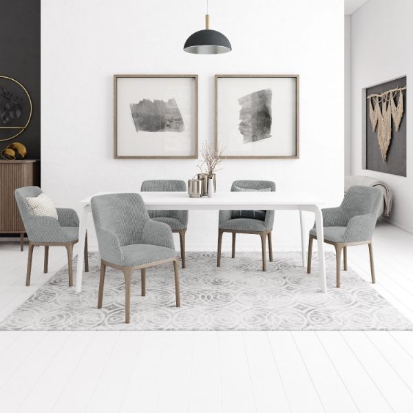 Scaun tapitat cu brate ivory/stejar cu finisaj negru Movano
