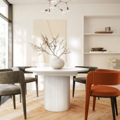 Masa rotunda extensibila 120/160 cm alb Toscana