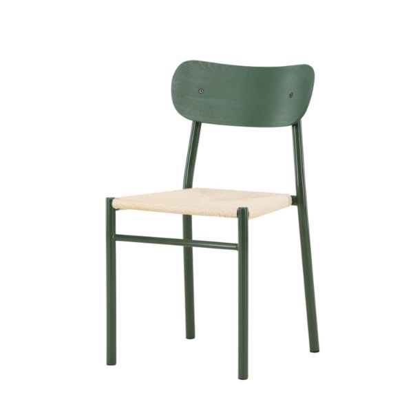 Scaun dining metalic verde/natur Polly