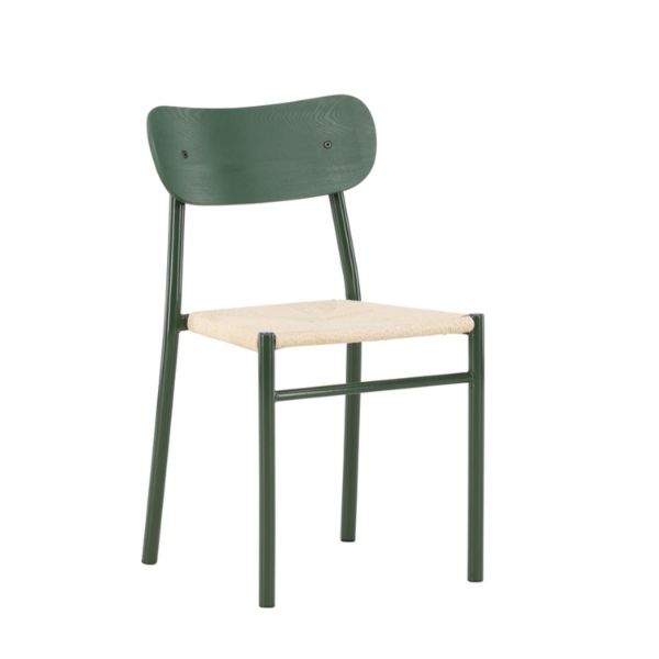 Scaun dining metalic verde/natur Polly