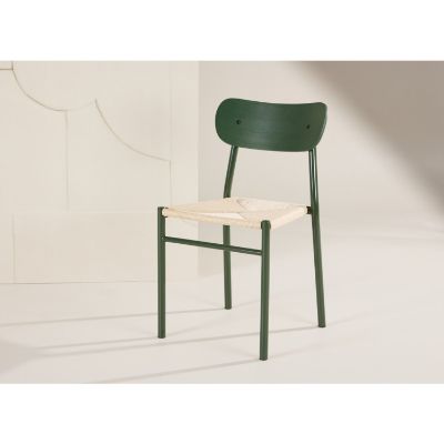 Scaun dining metalic verde/natur Polly
