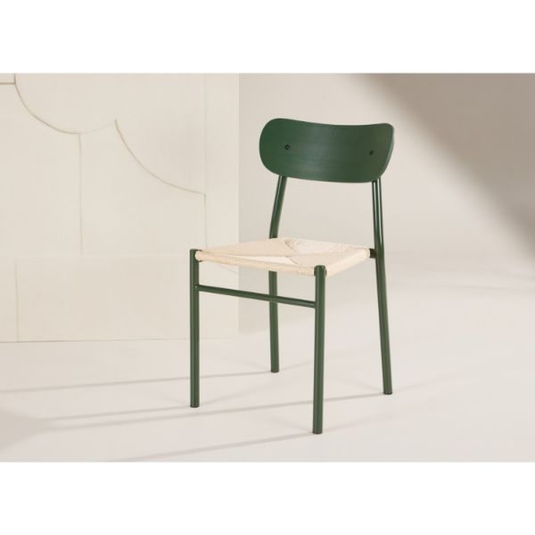 Scaun dining metalic verde/natur Polly