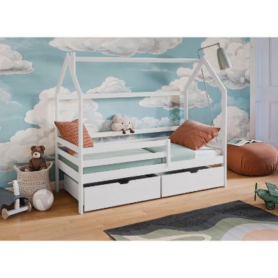 Pat casuta 90 x 200 cm lemn masiv, alb, Lila