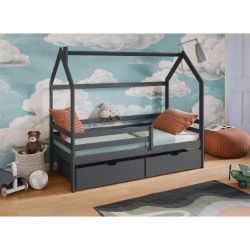 Pat casuta 90 x 200 cm lemn masiv, antracit, Lila