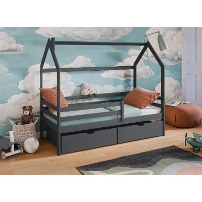 Pat casuta 90 x 200 cm lemn masiv, antracit, Lila