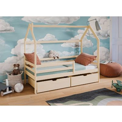 Pat casuta 90 x 200 cm lemn masiv, natur, Lila