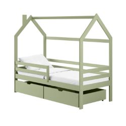 Pat casuta 90 x 200 cm lemn masiv, verde olive, Lila