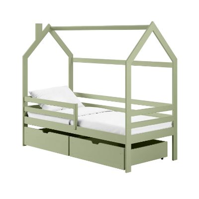 Pat casuta 90 x 200 cm lemn masiv, verde olive, Lila