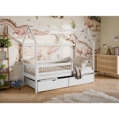 Pat casuta 90 x 200 cm lemn masiv, alb, Oskar