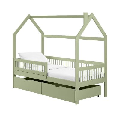 Pat casuta 90 x 200 cm lemn masiv, verde olive, Oskar