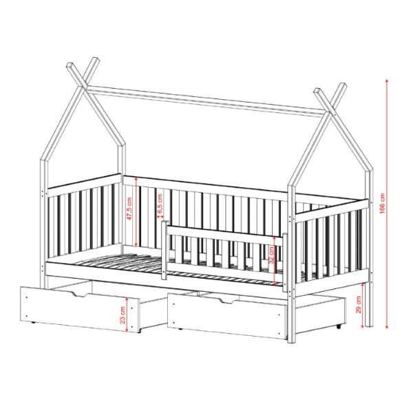 Pat casuta 90 x 200 cm lemn masiv, antracit, Simba
