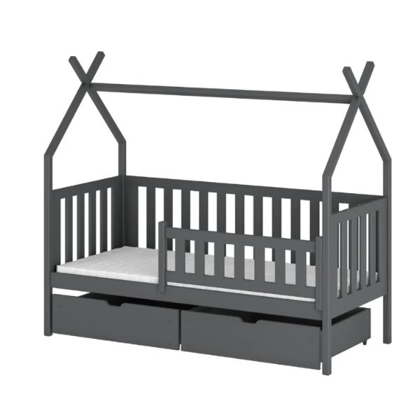 Pat casuta 90 x 200 cm lemn masiv, antracit, Simba