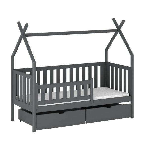 Pat casuta 90 x 200 cm lemn masiv, antracit, Simba