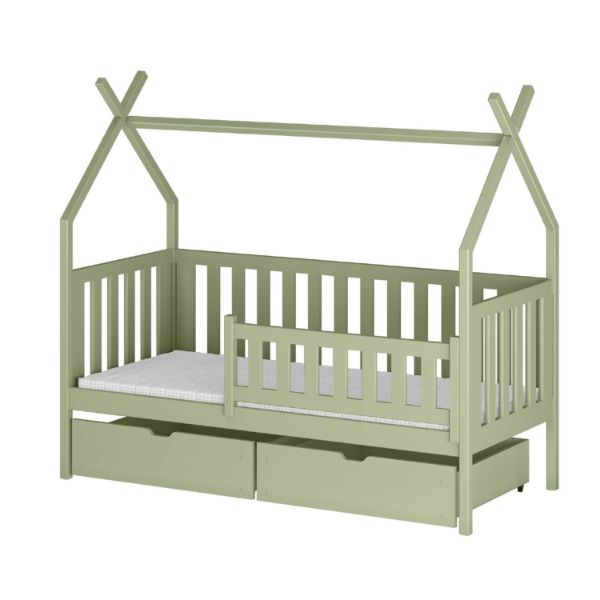 Pat casuta 90 x 200 cm lemn masiv, verde olive, Simba