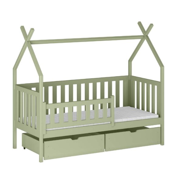 Pat casuta 90 x 200 cm lemn masiv, verde olive, Simba