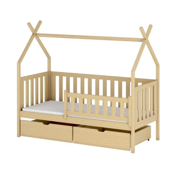 Pat casuta 90 x 200 cm lemn masiv, natur, Simba