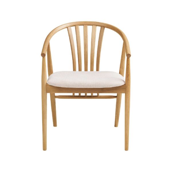 Scaun lemn cu brate, tapitat, alb murdar/stejar Augustin