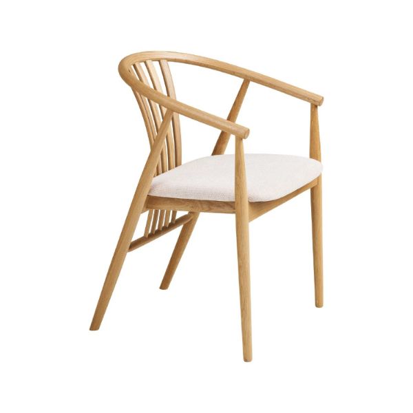 Scaun lemn cu brate, tapitat, alb murdar/stejar Augustin