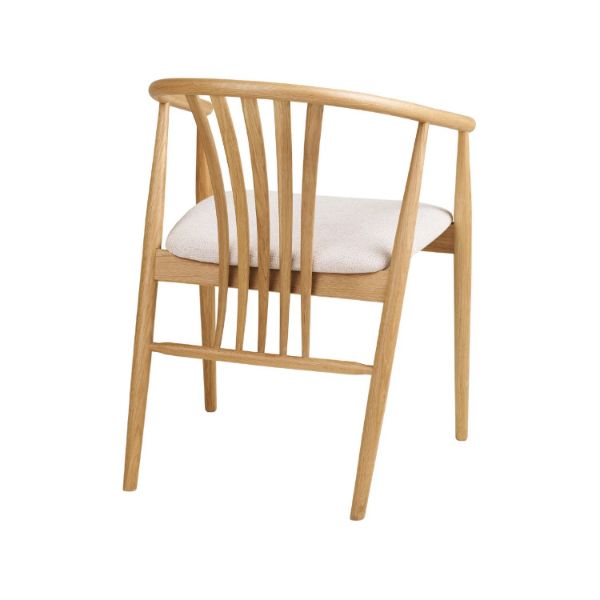 Scaun lemn cu brate, tapitat, alb murdar/stejar Augustin