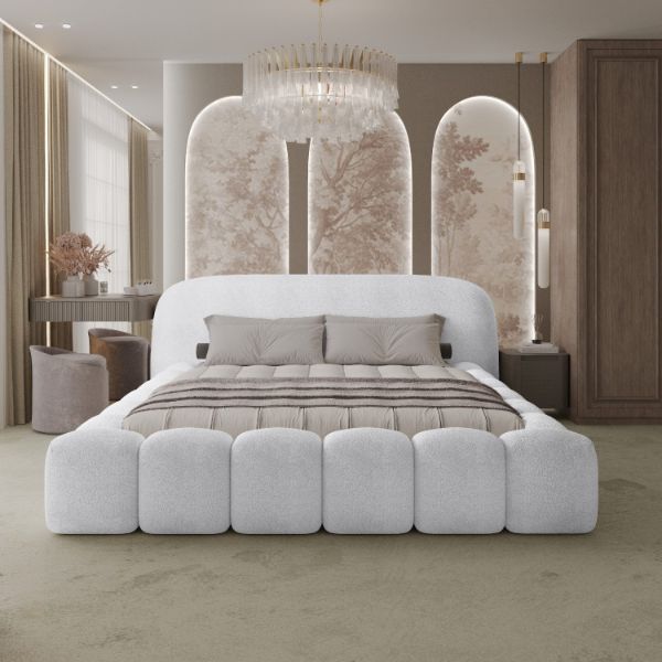 Pat tapitat somiera metalica rabatabila 140 x 200 cm gri deschis Orlando 