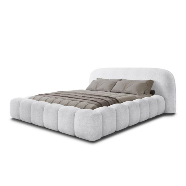 Pat tapitat somiera metalica rabatabila 140 x 200 cm gri deschis Orlando 