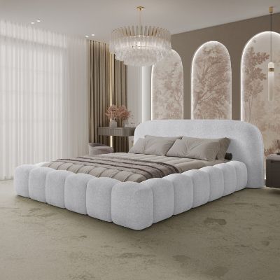 Pat tapitat somiera rabatabila 180 x 200 cm alb murdar Orlando