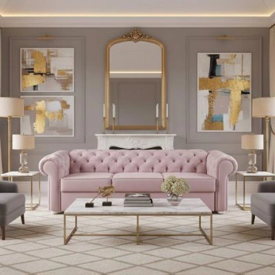 	Canapea extensibila 3 locuri roz/alb Valentino