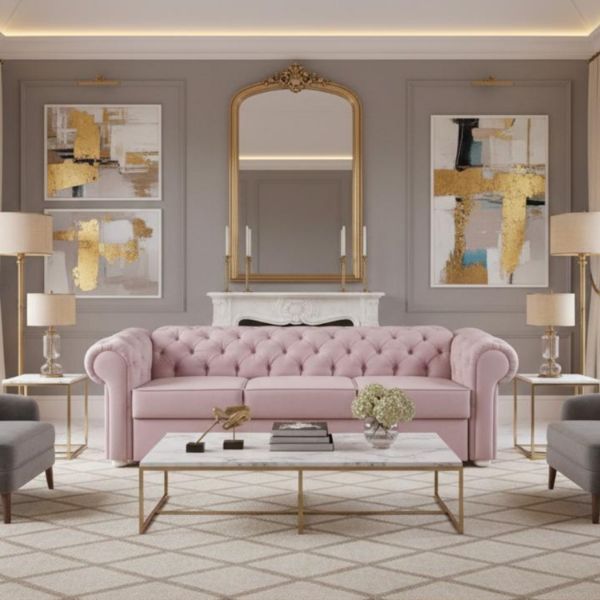 	Canapea extensibila 3 locuri roz/alb Valentino